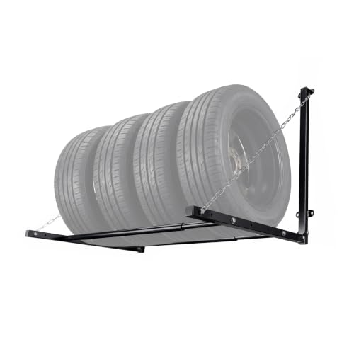 WilTec Support Mural pour 4 Pneus Rangement Pneus Porte-Roues Stockage Arbre à Jantes Étagère pour pneus