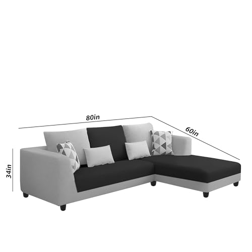 Image of Galib RHS 4 Seater L Shape Sofa Set for Living Room (Black Grey Fabric) Premium Fabric Sofa