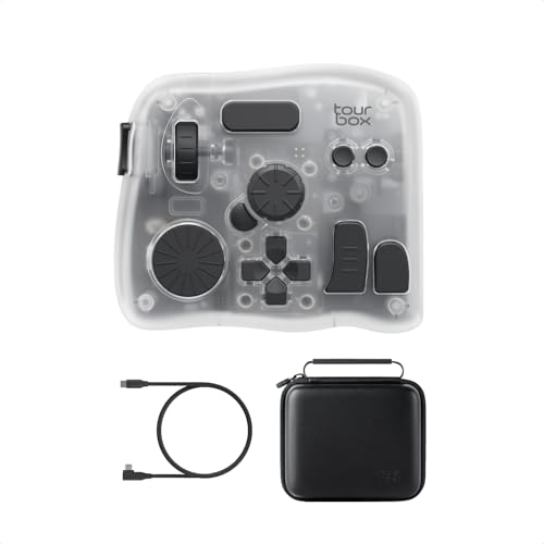 TOUR BOX Elite Plus All-in-Creative Controller, Bluetooth Keyboard for Photo & Video Editing, Color Grading, Illustration, Works with Procreate, Adobe & Davinci, Cable Bag Included (Ice Translucent)