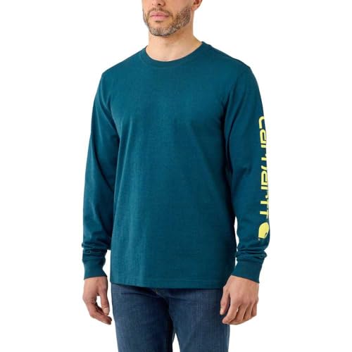 Carhartt Relaxed Fit Schweres Langarm-T-Shirt mit Grafik und Logo-Ärmeln für Herren, Blau, S