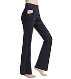 nuveti Women's Bootcut Yoga Pants Tummy Control Workout Non See-Through Bootleg Yoga Pants Black