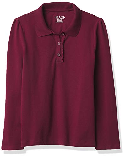 The Children's Place girls Long Sleeve Ruffle Polo Shirt, Rubine, M 7 8 US