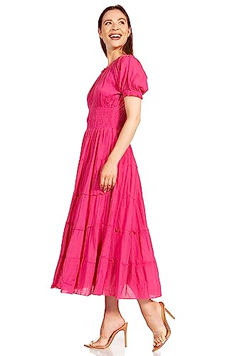 Image of Sakkas Cotton Crepe Smocked Peasant Gypsy Boho Renaissance Mid Length Dress