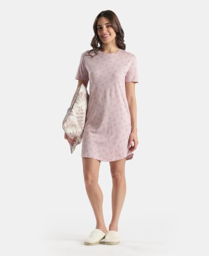 Image of Jockey RX25 Women Micro Modal Cotton Ruffled Hem Styled Half Sleeve Printed Sleep Dress (Colors & Prints May Vary)