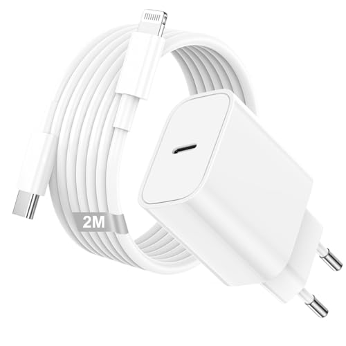 30W Caricatore USB C for iPhone 14/14/Pro/14 Pro Max/14 Plus/13/12/ 11/ SE/XR/X/XS Max/ 8/7 Plus, Caricabatterie USB C Rapido Carica Spina Adattatore Alimentatore Presa con 2m Cavo USB C Lightning