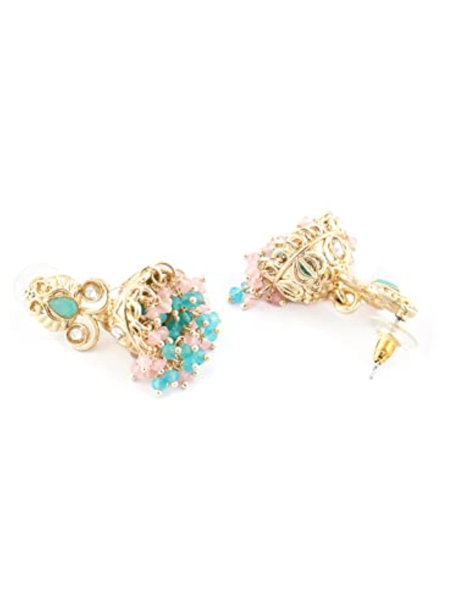 Women's Multistrand Beads Cluster Drop Kundan Necklace & Earring Set