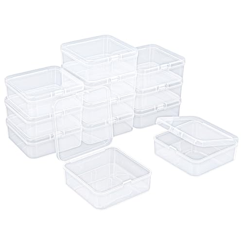 Image of 12 Pieces Square Empty Mini Clear Plastic Storage Box, 3.74x3.74x1.38 inch | Hinged Lids, For Small Items, Craft Projects