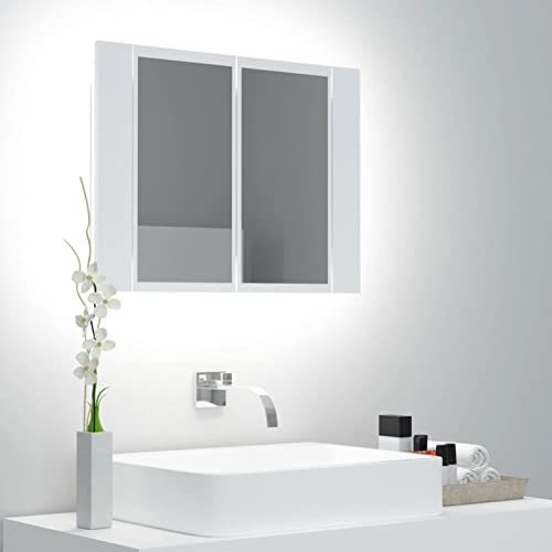 Iiaky Armario Espejo de baño con luz LED Espejo baño con luz y estantes Mueble baño Colgar Armario de baño con Espejo acrílico Blanco 60x12x45 cm