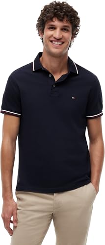 Tommy Hilfiger Men's Tipped Slim Fit Polo MW0MW37346 S/S Polo, Blue, XL, Blau (Desert Sky), XL