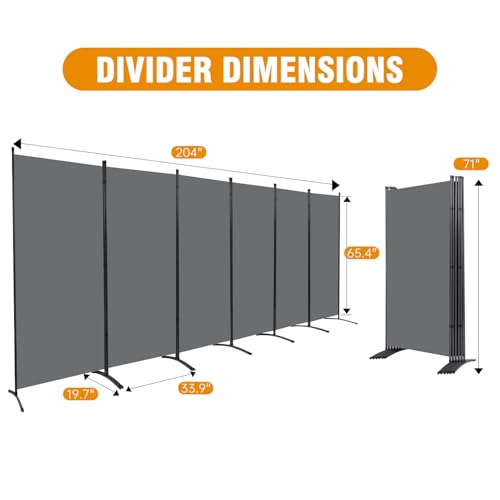 6 Panel Folding Privacy Screens, 6 FT Tall Wall Divider with Metal Frame, Freestanding Room Divider for Office Bedroom Study (6 Panel, Grey)
