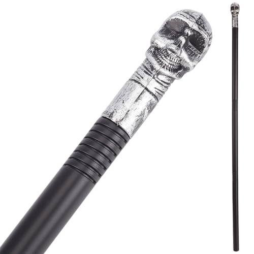 Image of GORGECRAFT Vintage Walking Stick 116cm Long Halloween Cosplay Antique Cane Costume Cane Plastic Punk Prop with Light Grey Skull Top Handle Knob Pretend Play Royalty Scepter Wand for Themed Events