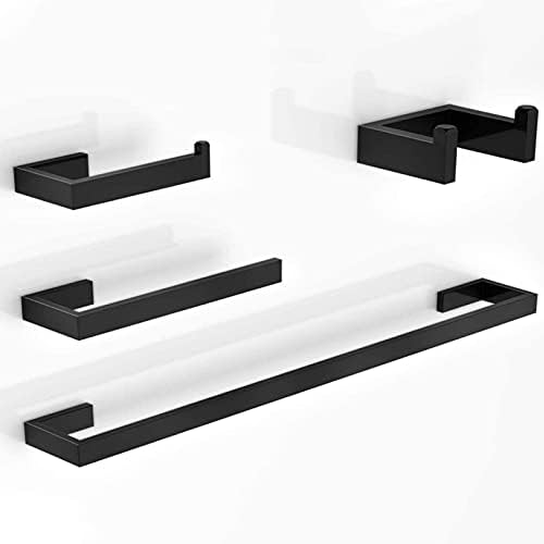 SADALAK Bathroom Hardware Set Modern Towel Rack Wall Mounted 4-Piece - 24'' Towel Bar Hand Towel Holder Robe Hook Toilet Paper Holder Matte Black