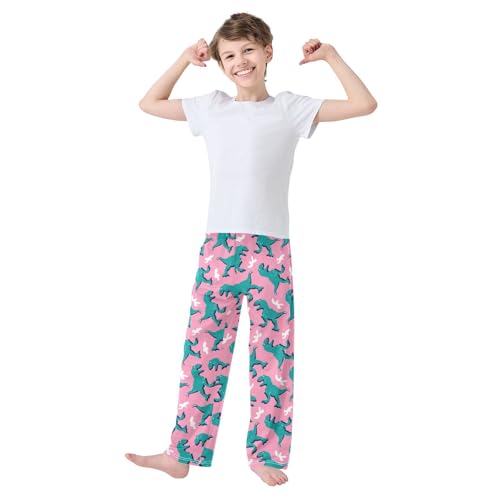 ZZXXB Cool Dinosaur Print Boys Long Pants Soft Trousers Elastic Waist Kids Lounge Bottoms with Pockets S-XL2