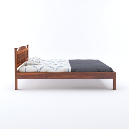 Image of AADITYA WOODS Solid Sheesham Wood King Bed Cot Without Storage | Wooden Bed for Bedroom | Multipurpose Use Cot Palang Diwan (Honey k2, King) (82x75x34 inch)