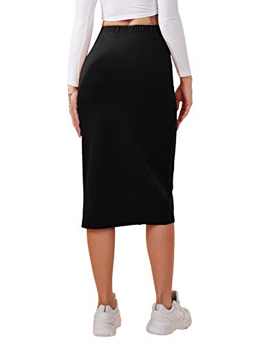 Verdusa Women's Elastic Waist Split Thigh Pencil Bodycon Midi Skirt Black S #TOP1