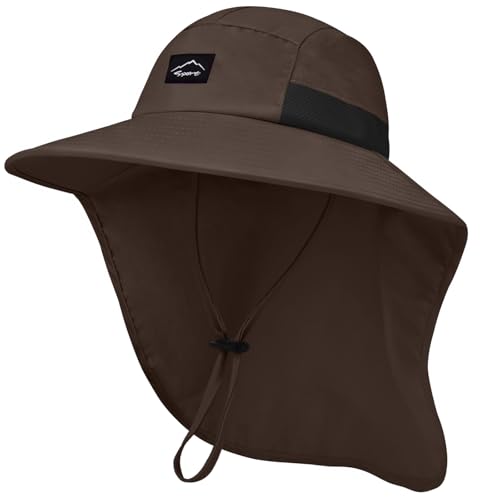 Image of Rosoz Outdoor Sun Hat for Men Women, UPF50+ Protection Safari Cap Wide Brim Mesh Fishing Hat with Neck Flap Beach Garden
