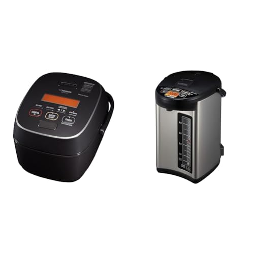 Zojirushi NW-JEC10BA Pressure Induction Heating (IH) Rice Cooker & Warmer, 5.5-Cup, Made in Japan & CV-JAC50XB, VE Hybrid Water Boiler & Warmer, 5.0 Liter, Stainless Black, Made in Japan