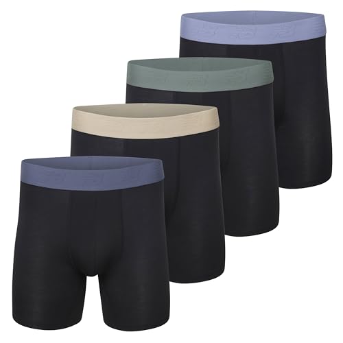 New Balance Mens 6 Ultra Smooth Microfiber Lightweight Breathable Performance Boxer Brief Underwear (4 Pack) Black/Black/Black/Black Large