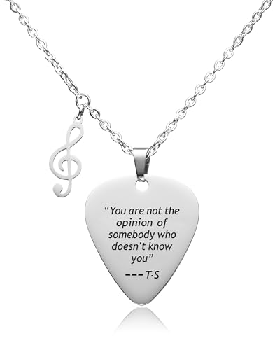 VIMIEW Quotes Guitar Pick Chain Necklace Reputation Red Speak Now Taylor Merch Necklace Outfits Jewelry Accessories Inspired Stuff Gift for Swifty Music Lover Women Teens.(M3)