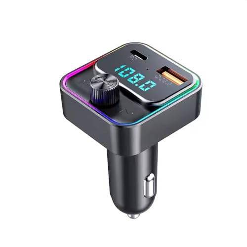 Image of VeeDee T60 Bluetooth 5.3 FM Transmitter Car Adapter 48W (PD 30W & 18W), 2 LED Light Modes, USB Port, Light Switch, Wireless FM Radio Transmitter, Supports MP3 Player, Handsfree Calling