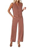 KIRUNDO Two Piece Outfits for Women Summer Sets 2026 Trendy Button Crop Vest Wide Leg Pantsuit Matching Set Spring Fashion Clothes(Dark Pink, Small)