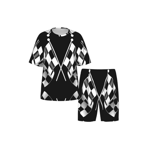 Ensemble de pyjama pour hommes imprimé drapeaux à carreaux noirs - 4