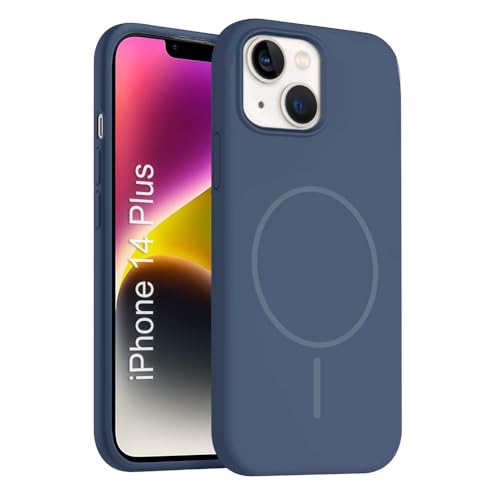 Image of iPhone 14 Plus Silicone Magsafe Case | Shock Proof Design & Camera Protection | Premium Rubberised Apple iPhone 14 Plus Cover (Microfiber Lining) | Magnetic Liquid Silicone - Navy Blue