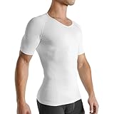 Rounderbum Men’s Compression Tech T-Shirt – White, Small – Seamless Compression Undershirt for Posture, Core Support & Slimming, Invisible Under Clothing, 4 Colors