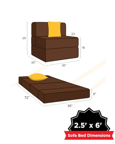 Image of CELLBELL Comfy Sofa Cum Bed 2.5x6 Feet | Foldable Dual Use Couch Bed with Soft Cushions, Washable Fabric Cover & Sturdy Frame | Space Saving Modern Design for Living Room, Bedroom & Guest Use (Brown)