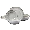 Vintage Rustic Melamine Dinnerware Set-12Pcs Unbreakable Farmhouse Melamine Plates and Bowls Set for 4, Indoor and Outdoor Dishes sets Casual Dish Set for Camping，Dishwasher Safe (Ivory）