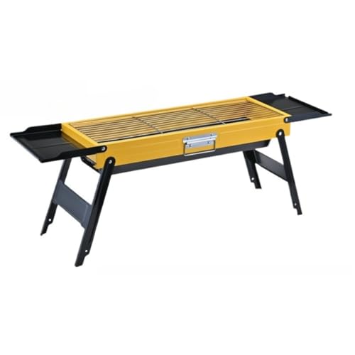 Fiozwe 折りたたみ式チャコールグリルは、アウトドア、キャンプ、旅行、家庭用に最適です。厚みがあり錆びにくいで、ハンドルとシーズニングプレートが付いています。 (グリル - ステンレススチール製グリルグリッド,イエロー)