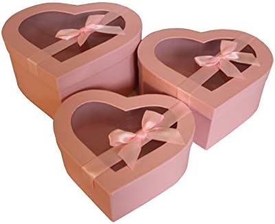 Home Garden Ornaments Pink Gift Box with Lid Set of 3 Sizes  Heart Shaped Gift Boxes with Lids Boxes for Presents  Cardboard Gift Boxes with Decorative Ribbon (Heart Pink)