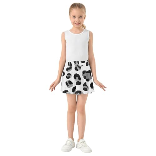 Joisal Athletic Shorts for Girls Skorts Tennis Skirts for Kids 2 in 1 Pleated Skort Leopard Print Black Grey White 3t3