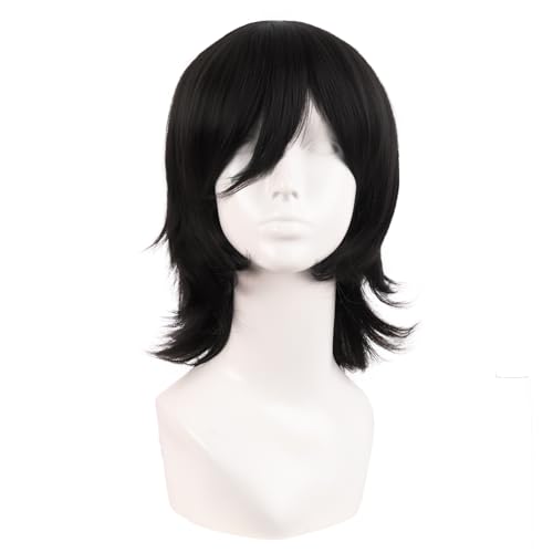 MapofBeauty 14 Pulgada/35 cm Corto de Cosplay Traje Anime Pelucas Con Flequillo Wolf Tail Sintética Side Part Cabello Para Fiesta (Negro)