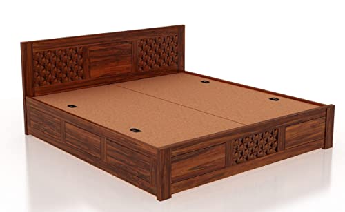 Image of Ganpati Arts Solid Sheesham Wood King Size Raj Bed with Box Storage for Home Wooden Double Beds for Living Room Bedroom (Natural Finish) 1 Year Warranty