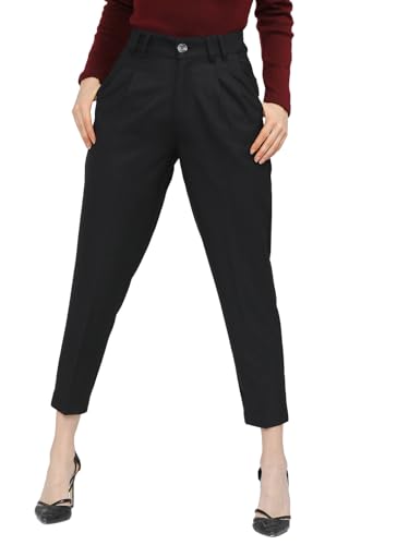Image of Tokyo Talkies Women's Tapered Fit Regular Trousers | Stretchable Trousers| Mid-Rise