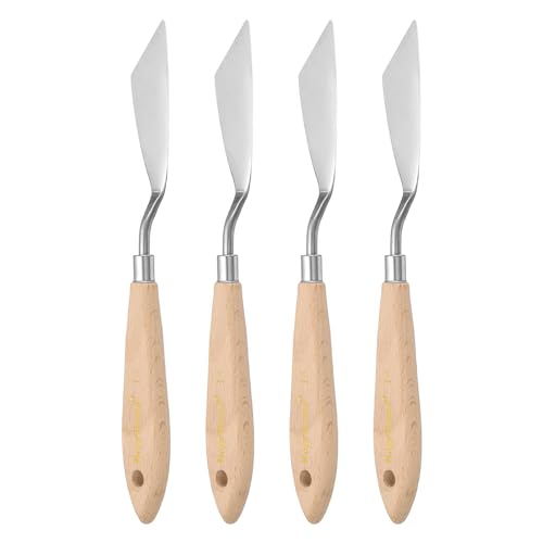 sourcing map 4pcs 14# Painting Palette Knife Pointy Slant Stainless Steel Art Spatula Painting Pallet Knives Scrapers Tools with Plastic Handle for Acrylic Oil Canvas Mixing Spreading