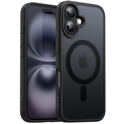 Image of JETech Magnetic Cover Case for iPhone 16 Plus 6.7-Inch Compatible with MagSafe, Translucent Matte Back Slim Shockproof Phone Cover (Black)