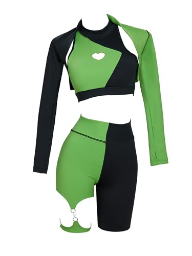 Cosplay.fm Miss Go Cosplay Workout Sets for Women 3 Piece Yoga Outfit Gym High Waist Leggings Sports Bra with Crop Jacket (Green L)