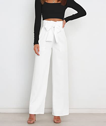 Sexyshine Women's Casual High Waist Belted Wide Leg Pants Loose Fit Bootcut Office Work Palazzo Trousers with Pocket4