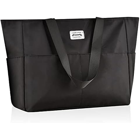 HOMESPON Large Tote Bag for Women Girls Waterproof Travel Beach Bag with Pockets Handbag Foldaway Holiday Travel Lightweight shoulder bag for Gym Daily Bags Upgraded (Black) Cover