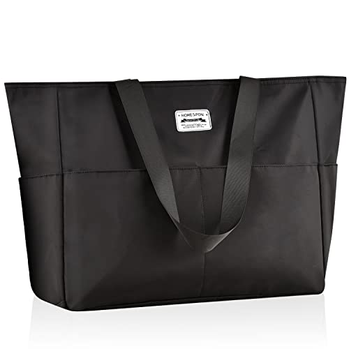 HOMESPON Große Strandtasche Damen mit Reißverschluss Wasserdicht Badetasche XXL Familie Beach Tote Bag,Schwarz