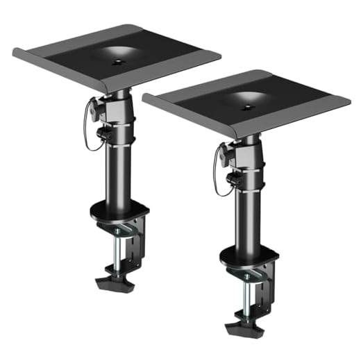suptek Soporte Altavoces Pie, Soporte Altavoz Universal para Barra de Sonido de Ordenador y Altavoces de Estantería, Giratorio & Inclinable, Paquete de 2, Máx. 15KG, Blanco(SDM001W) (Negro)