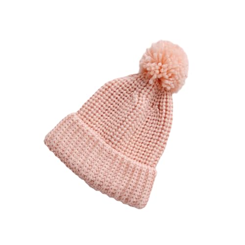Baby Knitted Beanie Hat Thick Warm Wool Cap for Boys and Girls Cute Candy Color Knit Hat Winter Knit Cap Pompom Pink