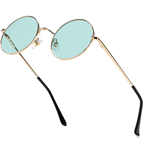 Image of Red Lens Circle Glasses Small Round Polarized Sunglasses for Women Men Retro Hippie Style Circle Sun Glasses