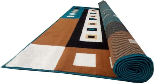 Image of Modern Floral Area Rug for Living Room | Soft Anti-Slip Carpet for Bedroom & Hall | Stylish Blue & Black Designer Floor Rug 6x8 feet