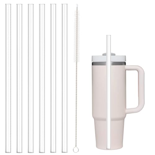 Annvchi 6 Stück Strohhalm für Stanley Cup Stanley Cup Zubehör Strohhalm Geeignet für Stanley Cup 40/30oz mit 1 Reinigungsbürsten Tritan(30cm×1cm)