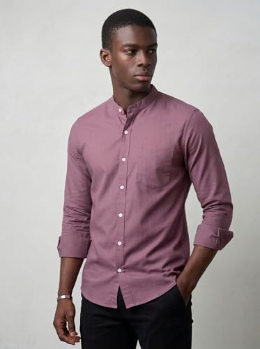 Image of Amazon Brand - INKAST Men's Cotton Blend Plain Solid Casual Shirt | Mandarin Collar | Full Sleeves | Regular Straight Fit | Office & Daily Casual Wear
