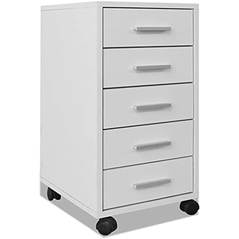 vidaXL Caisson à tiroir de Bureau avec roulettes Blanc Meuble de Rangement Cover