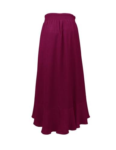 Image of Minclouse Women's Elastic Tie Waist Button Down Maxi Skirts Casual Loose Flowy Swing Slit Front Dress